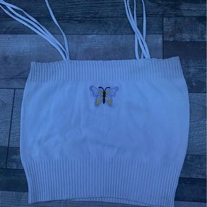 White tie strap butterfly tank top